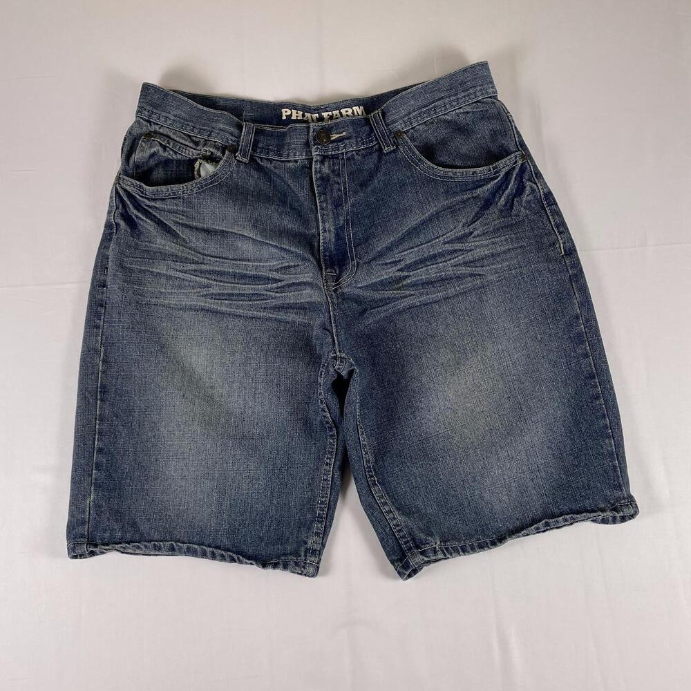 Phat Farm Baggy Denim Jorts Y2K Hip Hop Skater 36